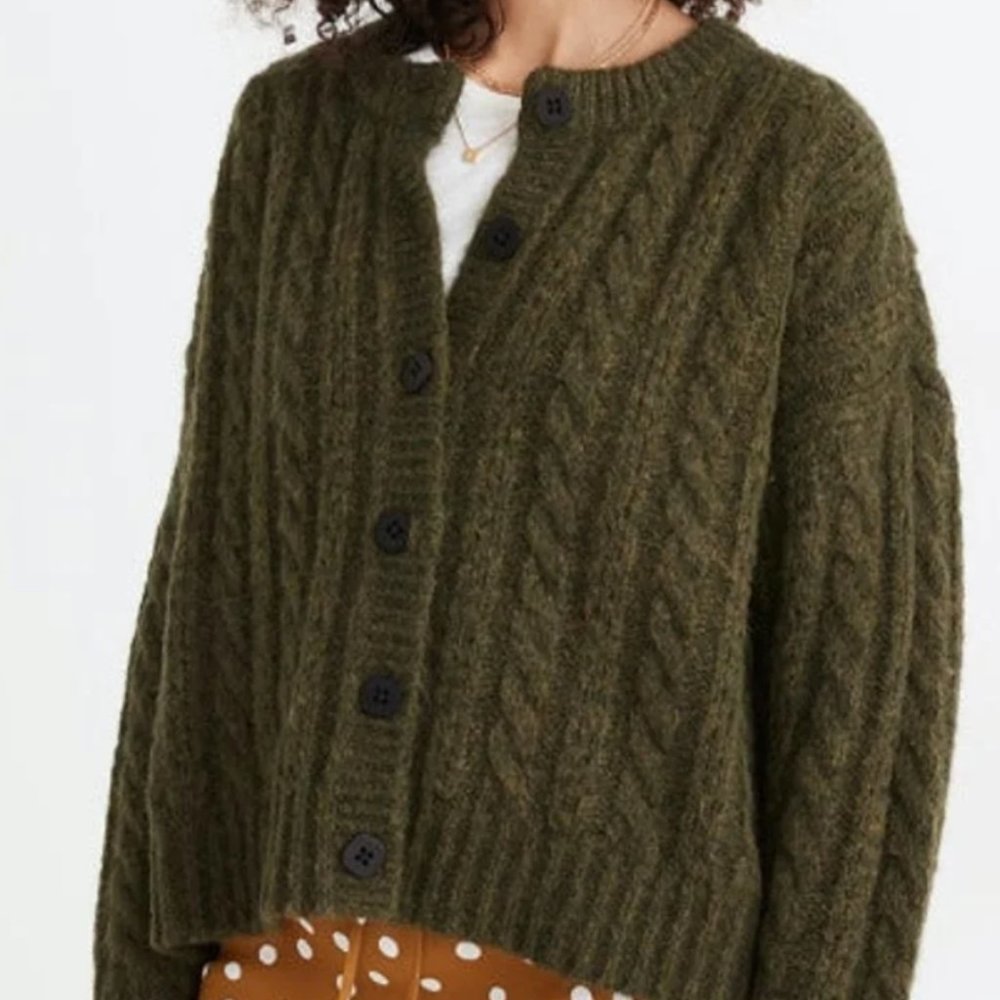 Madewell Pointelle Cable Cardigan Sweater - Size XS, NWT, Green
